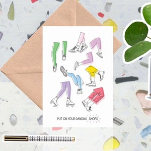 Carte d'anniversaire de baskets, baskets, chaussures, chaussures de danse. Artiste conçu. Dessiné à la main. Durable.