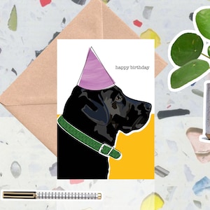 Carte d'anniversaire labrador noir, carte d'anniversaire chien, dessinée à la main et durable.
