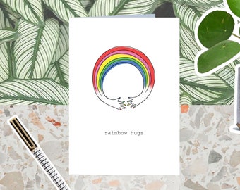 Rainbow Hugs Card, Sending Rainbows, Thinking of You card, Friendship, Encouragement,  Sustainable, Unique, Hand drawn