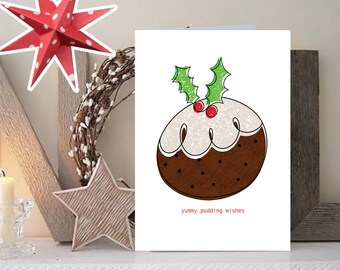 Hand drawn Unique Christmas Pudding Card, Xmas, Eco Friendly Christmas Card