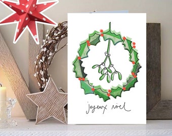 Hand drawn Unique Christmas Mistletoe Card, Xmas, Eco Friendly Christmas Card