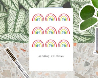 Sending Rainbows, Thinking of You card, Friendship, Encouragement,  Sustainable, Unique, Hand drawn