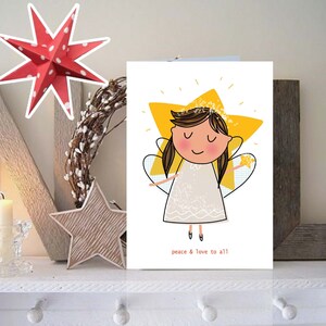 Carte de Noël unique ange dessinée à la main, fée de Noël, carte de Noël respectueuse de l'environnement