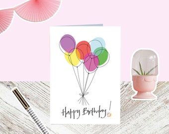 Balloons Birthday Card. Artist Designed. Hand drawn. Sustainable.