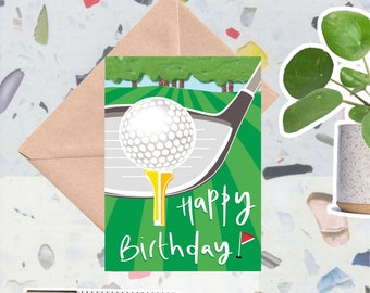 Golf Birthday Card. Artist Designed. Hand drawn. Sustainable.