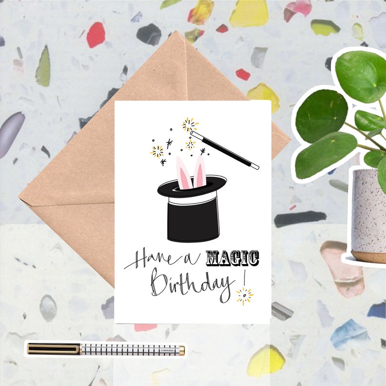 Birthday card, Magic Birthday card, Happy Birthday Magical Birthday, Hand drawn & Eco Friendly image 1