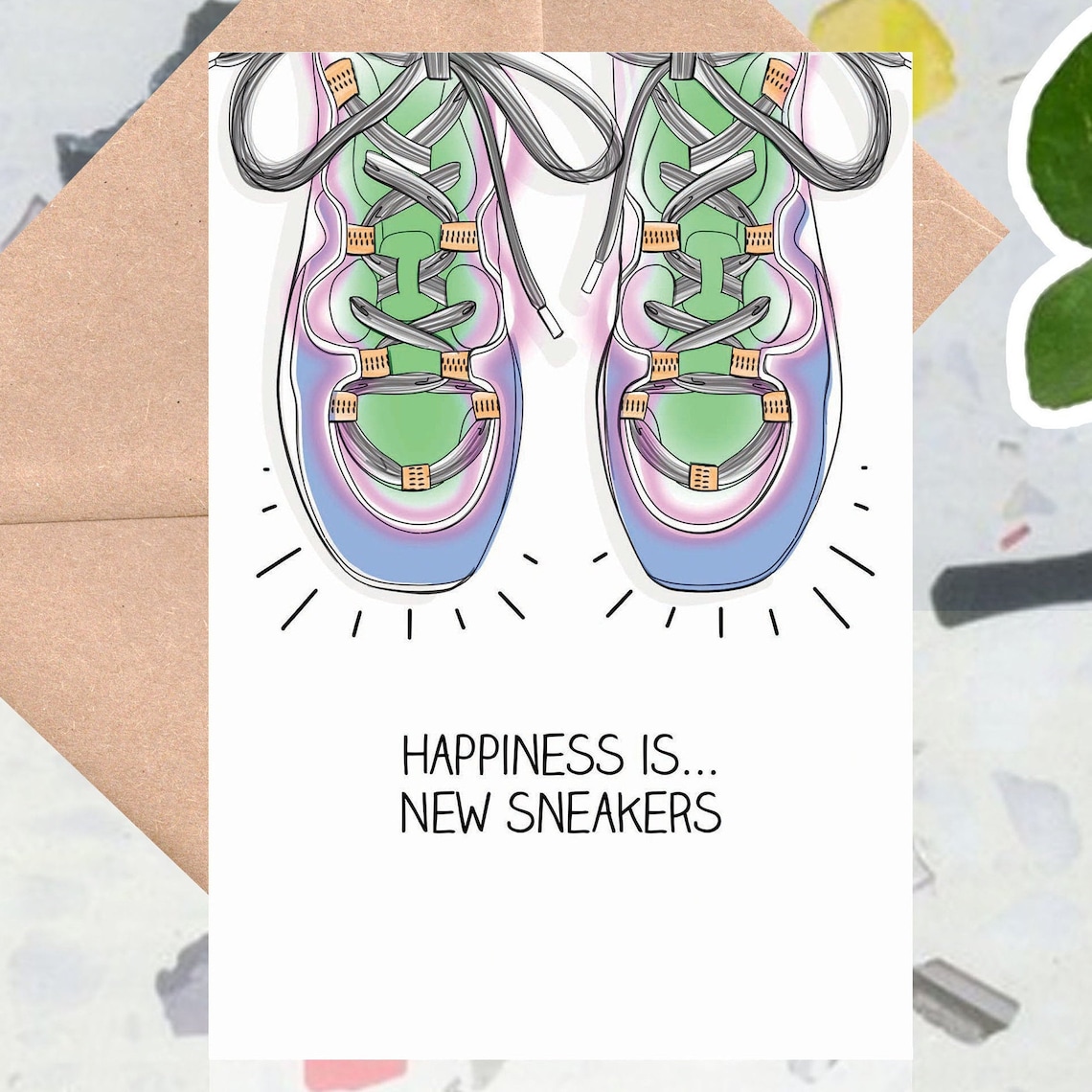 Sneakers, Trainers, Shoes, Greetings Card. Artist Designed. Hand Drawn