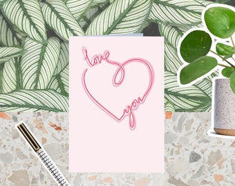 Love You Greetings Card. Artist Designed. Hand drawn. Sustainable.