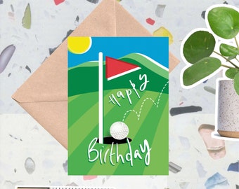 Golf Birthday Card. Artist Designed. Hand drawn. Sustainable.