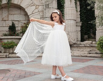 Flower Girl Tulle Dress | Rustic White Wedding Dress | Bohemian Dresses | Will You Be My Flower Girl Proposal Holy Communion Dress
