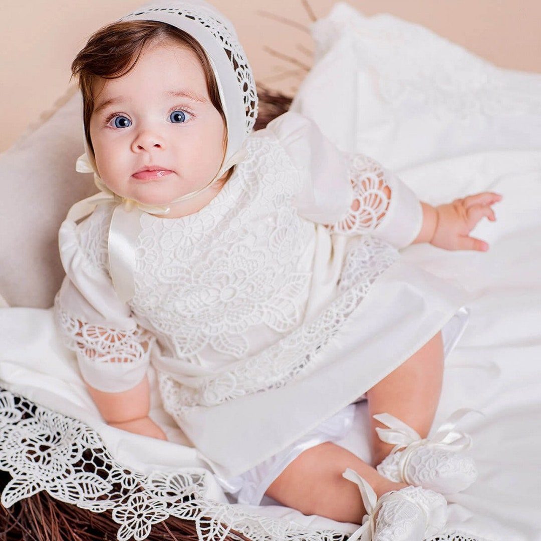 Girl Christening Gown Girls Lace Baptism Dress Girls Lace Christening