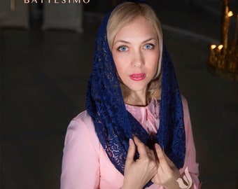 Chapel Veil Mantilla | Navy Blue Veil Mantilla | Lace Chapel Veil | Infinity Veil | Catholic Veil | Church Veil