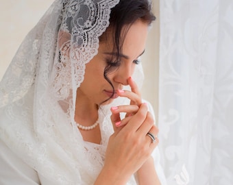 Cathedral Veil Ivory | Chapel Veil Catholic | Veil Mantilla | Lace Chapel Veil | Traditional Catholic | Veil For Mass