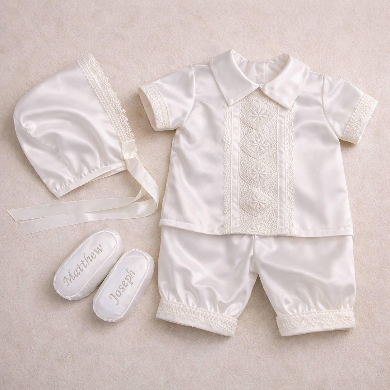 Baby Boy Baptism Outfit Set, Personalized Christening Romper With Hat ...