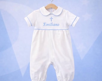 Personalized Baby Boy Baptism Outfit Set, Christening Romper with Hat Shoes Bib, Baby Blessing Outfit, Baptism Outfit Boy