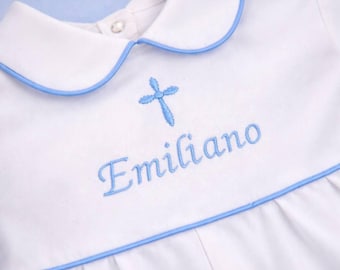 Christening Romper for Baby Boy – White Baptism Outfit, Blessing Clothes for Infant & Toddler