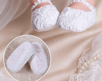 Baptism Gift Baby Girl | Lace Baby Shoes Personalized | Baptist Gift | Custom Baptism Gift | Christian Baptism Shoes