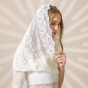 Voile de chapelle en ivoire infini, mantille de voile d’infini d’église, voile de chapelle en ivoire de dentelle pour la messe, mantille de dentelle catholique traditionnelle
