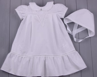 Baby Girl Baptism Dress and Bonnet | Christening Dress | White Baptism Dress | Ivory Christening Dress | Blessing Dress | Baptismal Dress