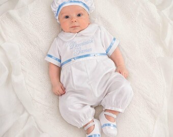 Boys Christening Outfit - Hat - Booties | Baby Boy Baptism Outfit | Christening Suit Boy | Blessing Outfit Baby Boy