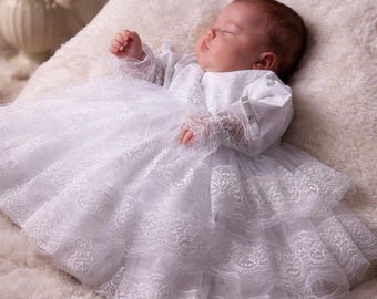 Ivory Baptism Dress, Lace Christening Dress, Baby lace dress | Lace Baptism Gown, Girl Christening Gown | Girls Lace Baptism Dress