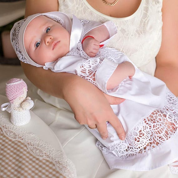 VENTE! Ensemble robe de baptême et bonnet pour bébé fille 3-6 mois