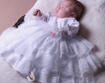 Ivory Baptism Dress, Lace Christening Dress, Baby lace dress | Lace Baptism Gown, Girl Christening Gown  | Girls Lace Baptism Dress