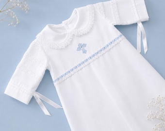 Baby Boy Baptism Gown with Hat – White Christening Outfit, Italian Lace Blessing Robe, Heirloom Ceremony Set