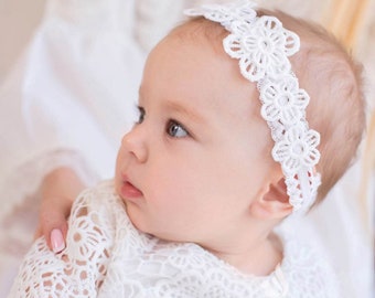 Baby Girls Headband, Lace Flower Girl Headband, bandeaux de nouveau-né, Headband de fille, White Baptism Headband, Ivory Christening Headband