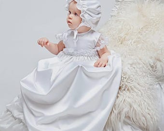 Lace Baptism Gown for Baby Girl – White Christening Dress, Heirloom Blessing Outfit for Infant & Toddler
