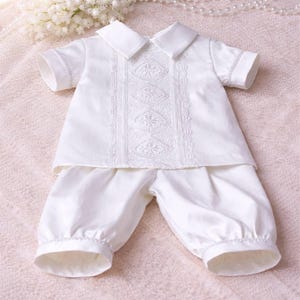 Baby Boy Baptism Outfit Set, Personalized Christening Romper with Hat and Booties, White Cotton Blessing Outfit, Newborn Boy Baptism