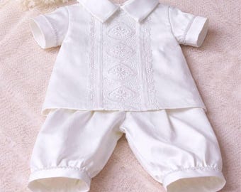 Baby Boy Baptism Outfit Set, Personalized Christening Romper with Hat and Booties, White Cotton Blessing Outfit, Newborn Boy Baptism