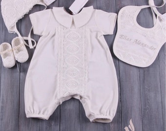 Baby Boy Baptism outfit - Hat - Shoes - Bib, Blessing outfit, Christening Romper Christening outfit