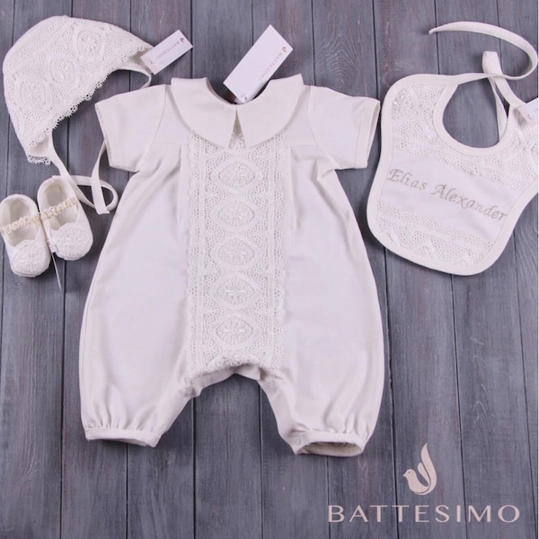 Baby Boy Baptism outfit - Hat - Shoes - Bib, Blessing outfit, Christening Romper Christening outfit