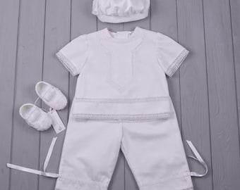 Christening Suit for Boy – White Baptism Outfit, Heirloom Ceremony Clothes for Baby & Toddler