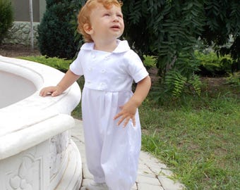 Boy's Baptism Outfit with Hat & Personalized Shoes – White Christening Set for Baby - Toddler