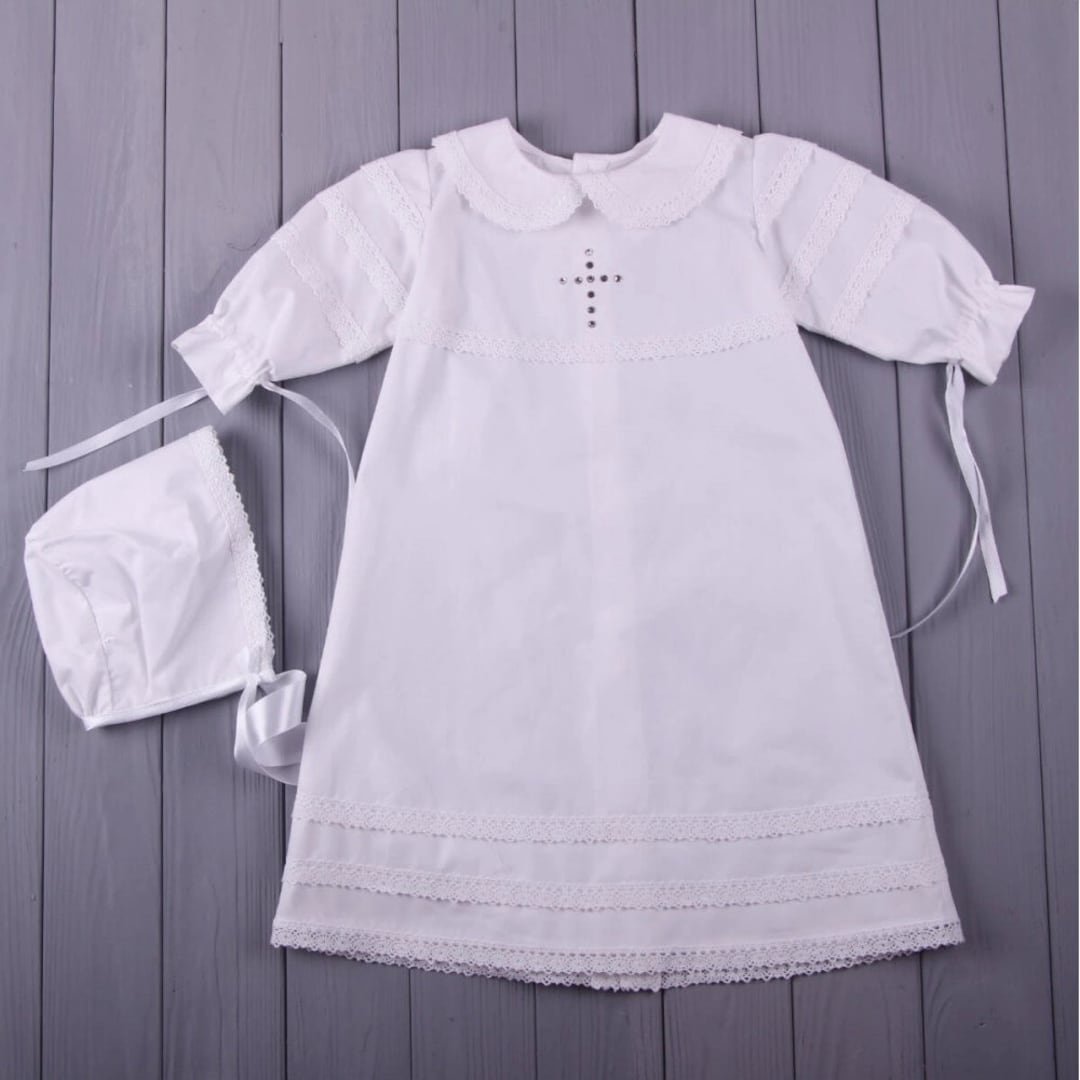 Embroidered Dove and Cross 3-Piece Baptism Suit w/ Hat