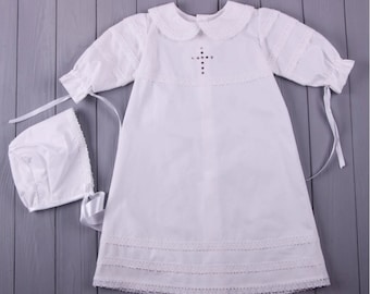 Swarovski Cross Baptism Gown Unisex, Baptism Gown for Boys and Girls, Newborn Blessing Gown and Hat, Unisex Baptismal Outfit