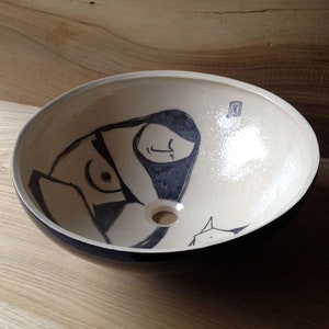 Ceramic Sink/Waschbecken/Vessel Sink/Bathroom Sink Woman with a cat image 5