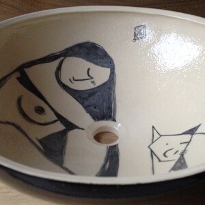 Ceramic Sink/Waschbecken/Vessel Sink/Bathroom Sink Woman with a cat image 4