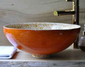 Handmade ceramic sink/Hand painted ceramic/Bathroom sink/Ceramic/Hand painted ceramic - Orange