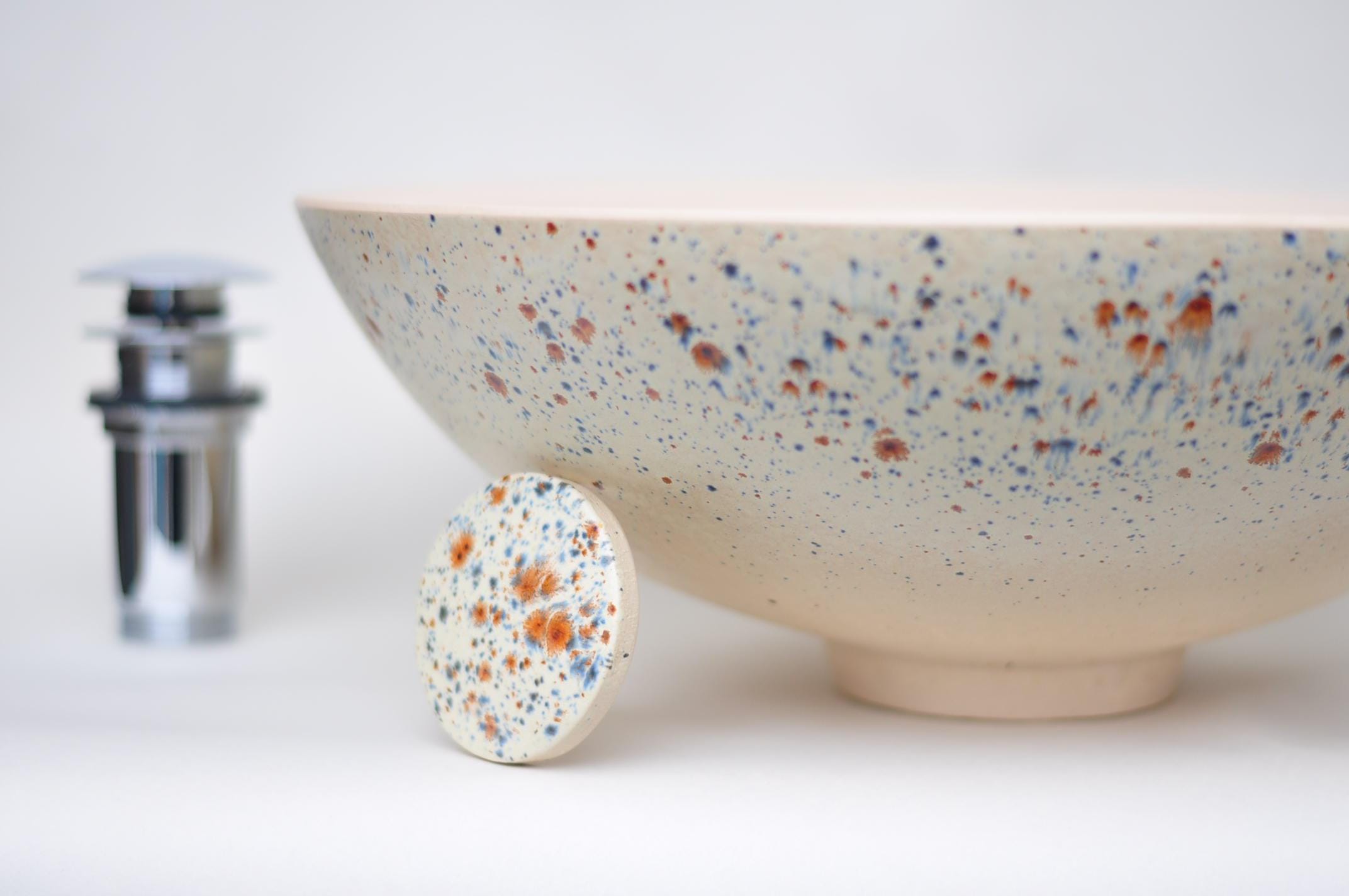 40 cm Matte Bathroom Washbasin glazed with peacock eye effects - Bird's egg