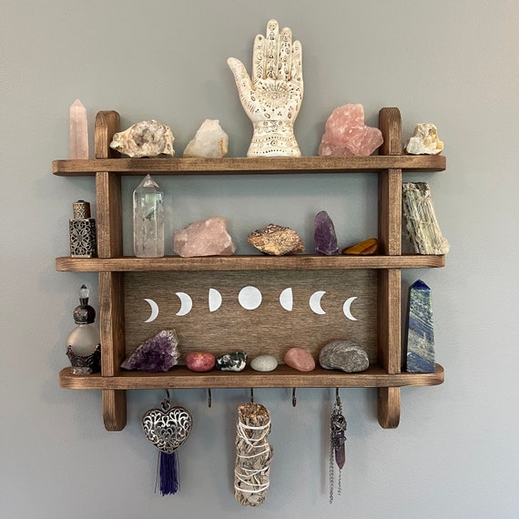Moon Phases Crystal/Trinket Shelf, Wall Mount, Horizontal