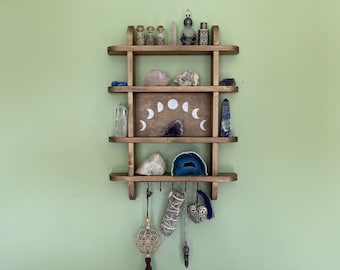 Moon Phases Crystal/Trinket Shelf, Wall Mounted, Vertical