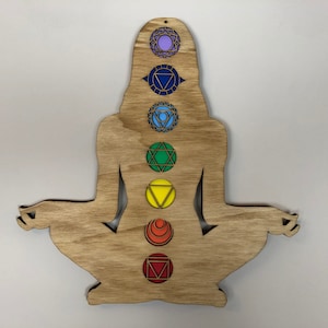 Chakra Wall Hanging – Yoga Lotus Position, Light Oak, Dark Oak