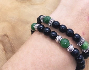 Bracelets en pierre naturelle Onyx Noire et Jade Verte