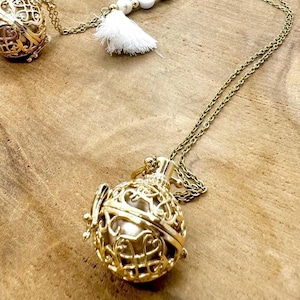 Golden pregnancy bola with stainless steel chain and boho chic charms