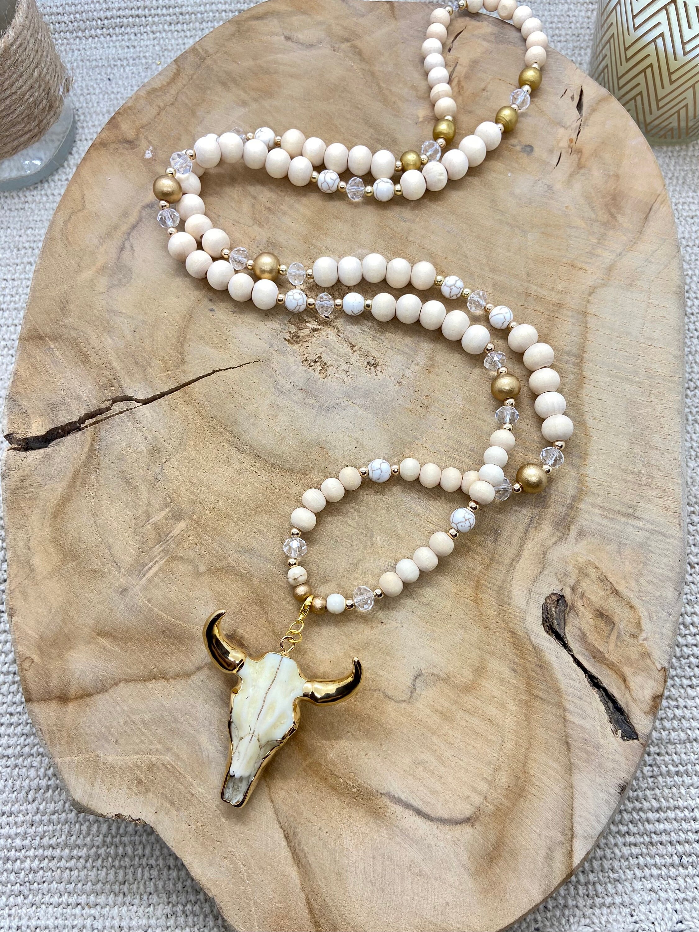 Boho Chic Long Necklace With Buffalo Head Pendant Etsy