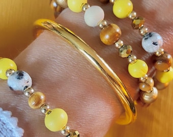 Bracelets en Verre, Agate Folle et  Bois Jaune