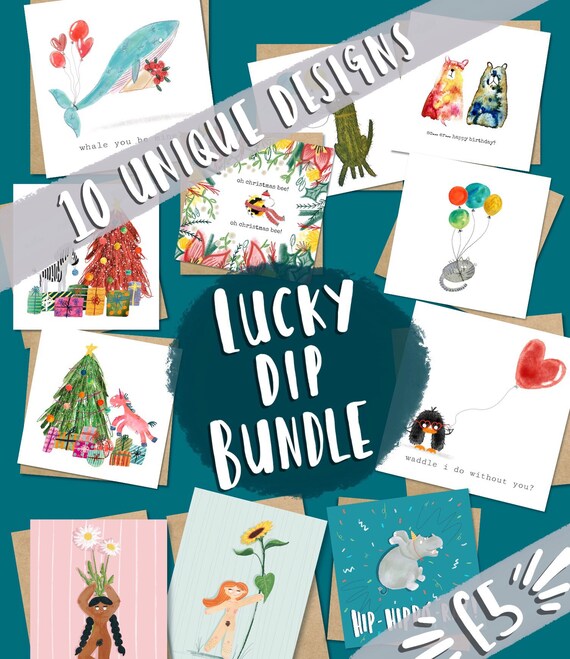 10 Greetings Card Pack - Lucky Dip of 10 100% Recycled greetings cards.